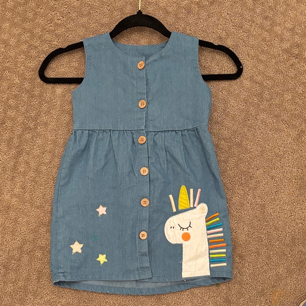 Adorable Denim Kids Dress with Unicorn Design